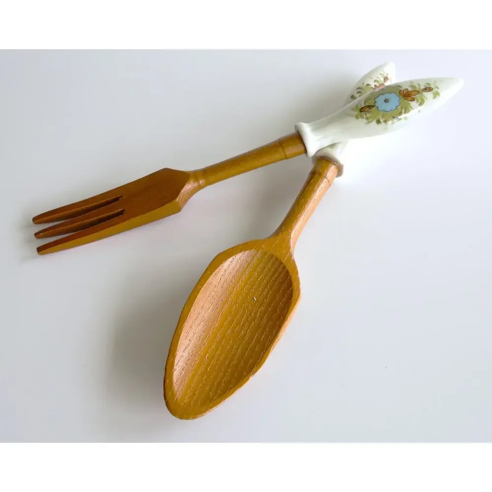 Vintage 6 Pc Salad Set Japan Wood Ceramic Kresge Oil Vinegar Salt Pepper MCM